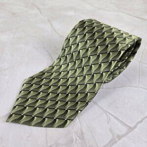 VIA Europa Fine Neckwear 100% Silk Men's Tie Green Black Cream Wave Pattern